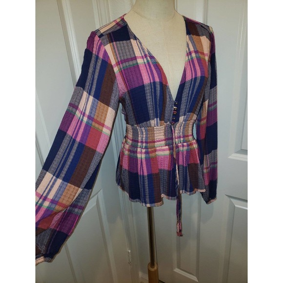 Anthropologie Pilcro Deep V Plaid Blouse - size small - Picture 5 of 10